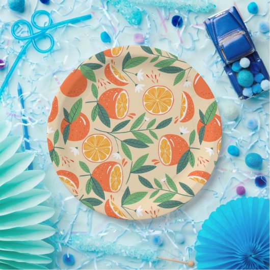 Assiettes En Carton Motif rétro de fruits d'agrumes orange (Fête)