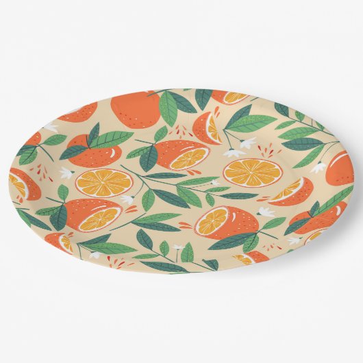 Assiettes En Carton Motif rétro de fruits d'agrumes orange (Angle)