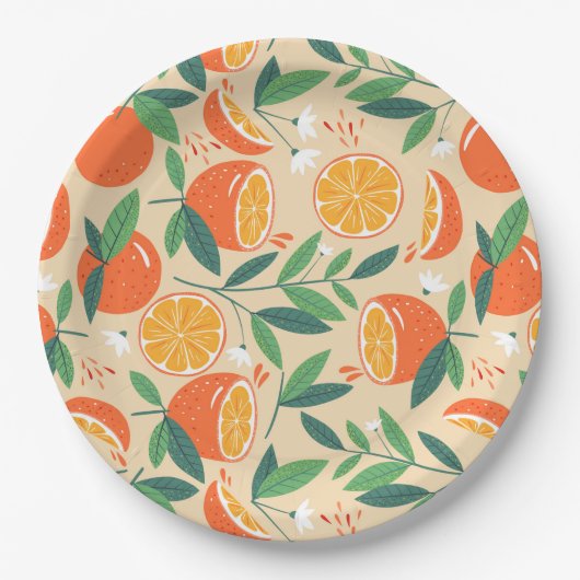 Assiettes En Carton Motif rétro de fruits d'agrumes orange (Devant)