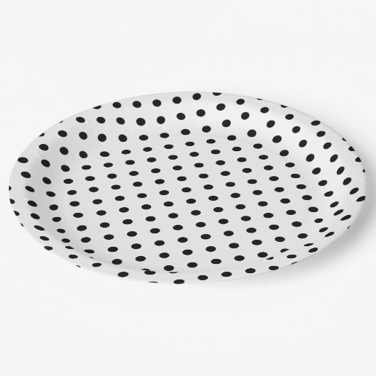 Assiettes En Carton Motif rétro Pois noir et blanc (Angle)
