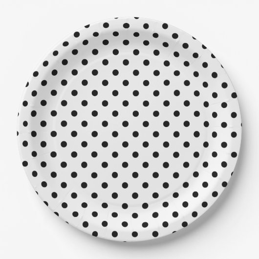 Assiettes En Carton Motif rétro Pois noir et blanc (Devant)