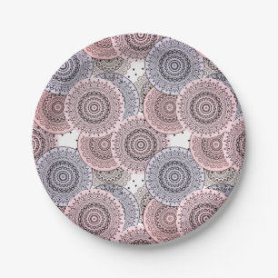 Assiettes En Carton Motif rétro, rétro, beige, gris élégant