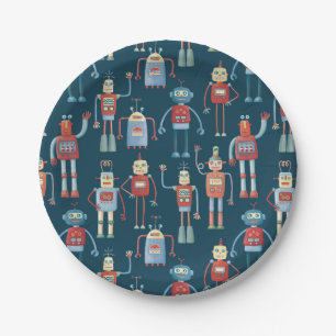 Assiettes En Carton Motif robot vintage Retro Fun