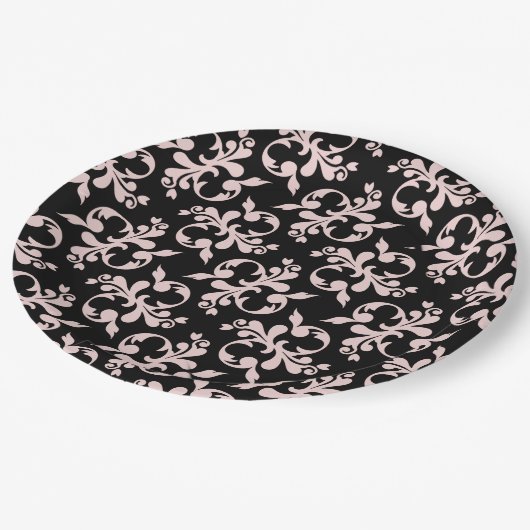 Assiettes En Carton Motif Rococo Pink Black Orament (Angle)