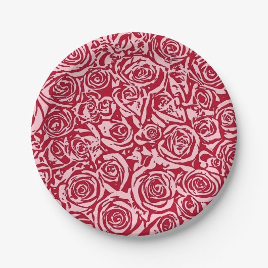 Assiettes En Carton Motif Rose Abstrait moderne, Rose rouge et rose (Devant)