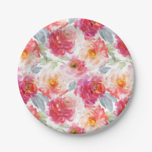 Assiettes En Carton Motif rose Aquarelle Peony