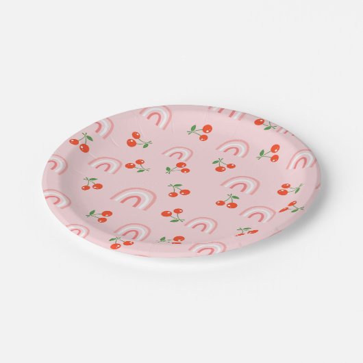 Assiettes En Carton Motif rose arc-en-ciel cerise (Angle)