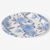 Assiettes En Carton Motif rose bleu pastel (Angle)