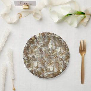 Assiettes En Carton Motif Rose d'Ivoire – Art Floral Élégant