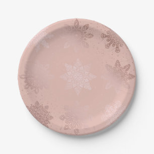Assiettes En Carton Motif rose élégant de flocon de neige de Noël d