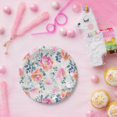 Assiettes En Carton Motif rose et Turquoise (Fête)