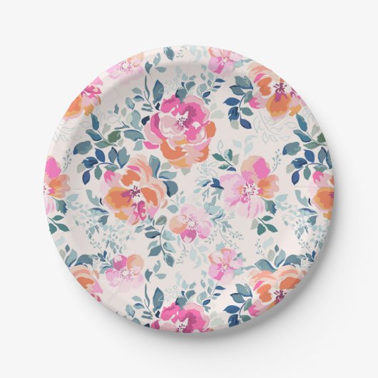 Assiettes En Carton Motif rose et Turquoise (Devant)