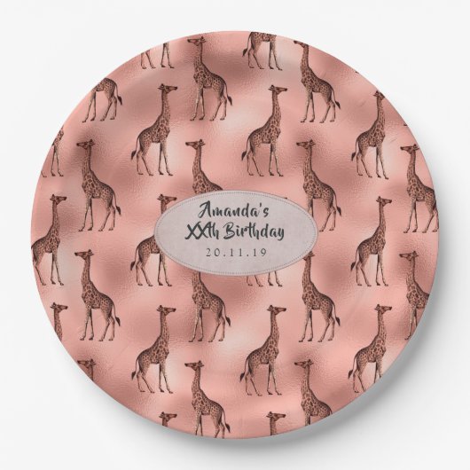 Assiettes En Carton Motif rose Gold Foil Giraffe (Devant)