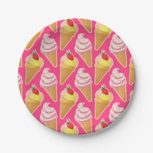 Assiettes En Carton Motif rose Kawaii avec crème glacée aux fraises