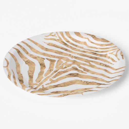Assiettes En Carton motif rose or zèbre peau (Angle)