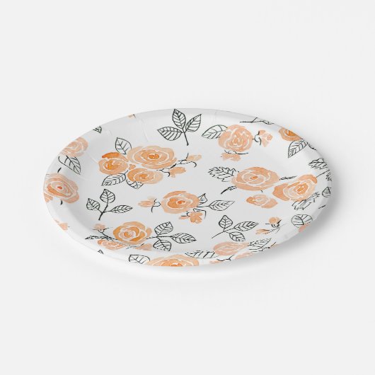 Assiettes En Carton Motif rose Peach (Angle)
