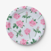 Assiettes En Carton Motif Rose peint rose et vert (Devant)
