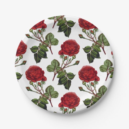 Assiettes En Carton Motif Rose Red Long Stem (Devant)