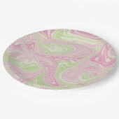 Assiettes En Carton Motif rose vert à bille liquide (Angle)