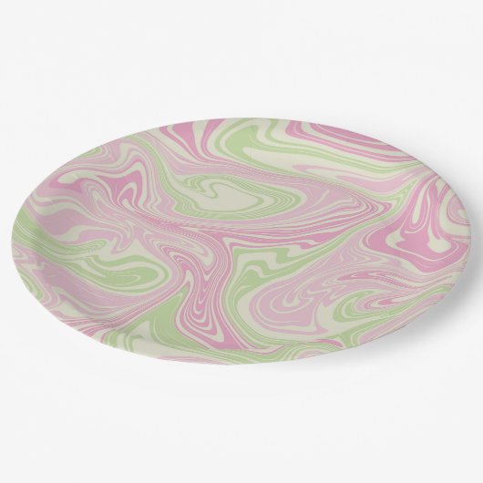 Assiettes En Carton Motif rose vert à bille liquide (Angle)