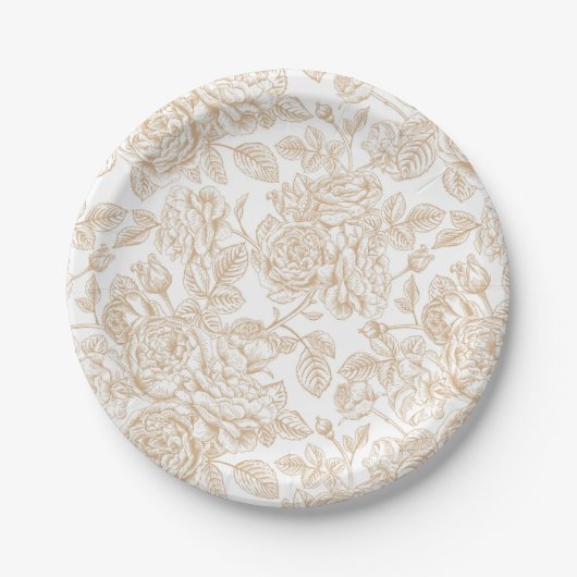 Assiettes En Carton Motif Rose Vintage beige (Devant)