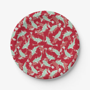 Assiettes En Carton Motif rouge et vert - Koi Fish