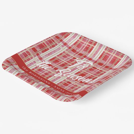 Assiettes En Carton Motif rouge Gold Plaid N° 2 ID1009 (Angulaire)
