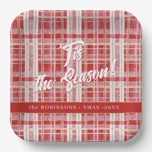 Assiettes En Carton Motif rouge Gold Plaid N° 2 ID1009 (Recto)