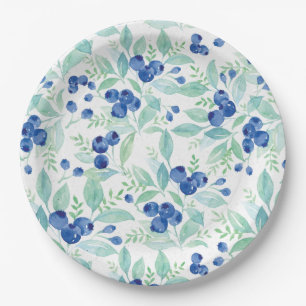 Assiettes En Carton Motif rustique d'été de baie de myrtille de mili