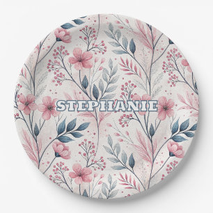 Assiettes En Carton Motif Sakura en fleurs de cerises roses sur blanc