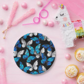 Assiettes En Carton Motif sans couleur foncée avec papillons bleus Mor (Fête)