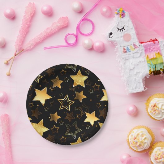 Assiettes En Carton Motif sans couture avec étoiles d'or (Fête)