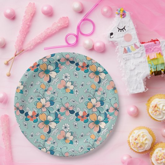 Assiettes En Carton Motif sans couture avec fleurs (Fête)