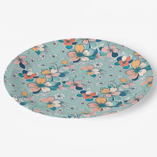 Assiettes En Carton Motif sans couture avec fleurs (Angle)