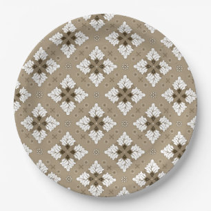 Assiettes En Carton Motif sans couture batik damassé ethnique beige