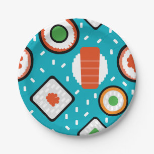 Assiettes En Carton Motif sans couture de bande dessinée de sushi de