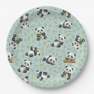 Assiettes En Carton Motif sans couture de Panda Mignon et de Bambou