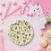 Assiettes En Carton Motif sans couture de rétro croquis de Noël (Fête)