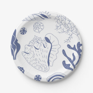 Assiettes En Carton Motif sans joint avec coquillages