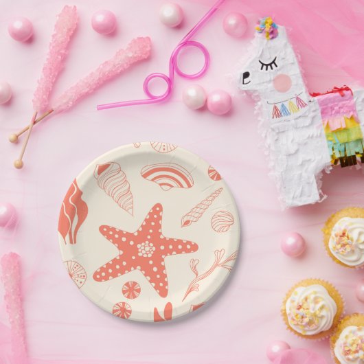 Assiettes En Carton Motif sans joint avec coquillages (Fête)