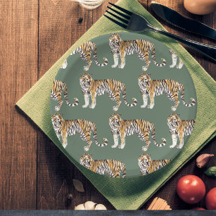 Assiettes En Carton Motif sauvage des tigres d'aquarelle tropicale mod