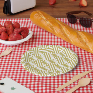 Assiettes En Carton Motif Sayagata, Japonais, Or et Blanc