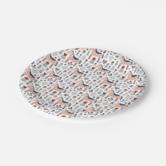 Assiettes En Carton Motif scandinave d'art populaire de cheval (Angle)