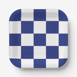 Assiettes En Carton Motif simple bleu et blanc À damiers