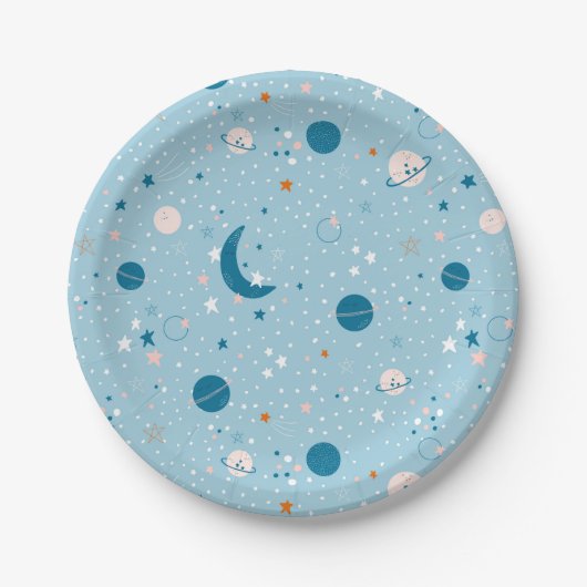 Assiettes En Carton Motif Sky & Space bleu (Devant)