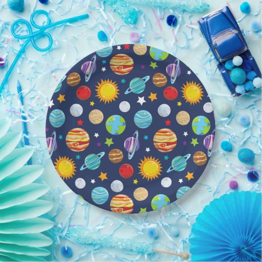 Assiettes En Carton Motif spatial, Planètes, Étoiles, Cosmos, Galaxie (Fête)
