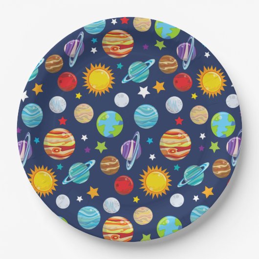 Assiettes En Carton Motif spatial, Planètes, Étoiles, Cosmos, Galaxie (Devant)