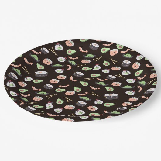 Assiettes En Carton Motif sushi noir mignon (Angle)