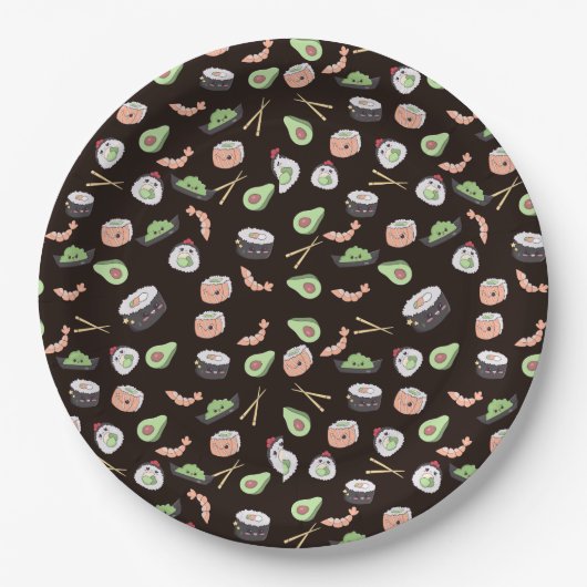 Assiettes En Carton Motif sushi noir mignon (Devant)