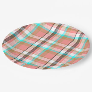 Assiettes En Carton Motif Tartan Chic rose Turquoise